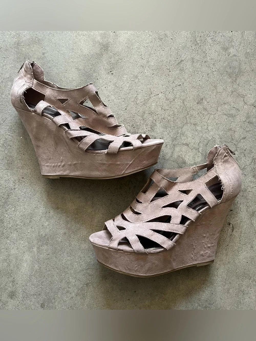 Madden Tan Suede Cutout Wedge Sandals